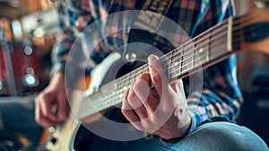 Man with guitar. Guitarist plays rock and roll.