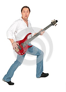 Man with guitar in move