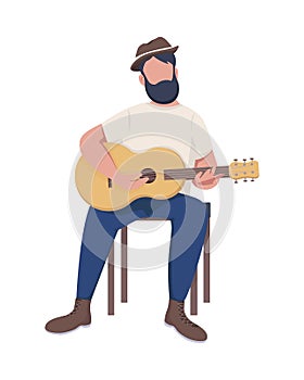 Man with guitar semi flat color vector character