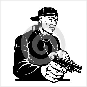 Man with Gun. Ghetto Warriors. Vector illustration isolated on white