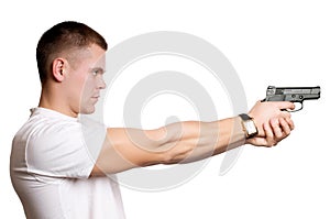 Man with gun isolated
