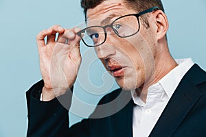 Man guy model handsome portrait young man adult glasses person caucasian background attractive