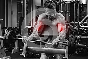 Man in gym during specialization for biceps in a bodybuilding