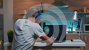 Man hacker coding html and programming on screen laptop