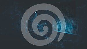 Man Hacker is using a hand typing keyboard and Screen code of a media screen on the White background,Technology Process System Bus