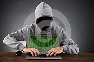 Man Hacking Laptop At Desk