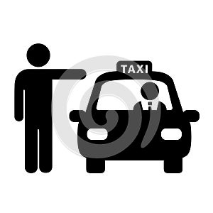 Man hailing taxi vector icon