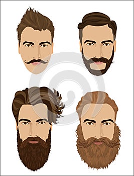 Man hair and beards styles. Hipster fashion high detailed vector illustration.