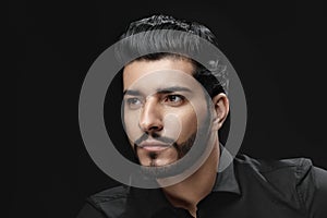 Man With Hair Style, Beard And Beauty Face Fashion Portrait