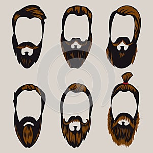 Man hair style. Beards and mustaches template for barbershop. Vector