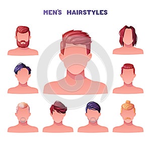 Man Hairstyles Stylish Types with Head and Neck Portrait Vector Set