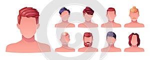 Man Hairstyles Stylish Types with Head and Neck Portrait Vector Set