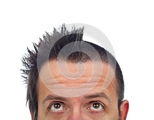 Man with half of hair cut photo