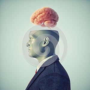 Man with half of head and a brain as a cloud