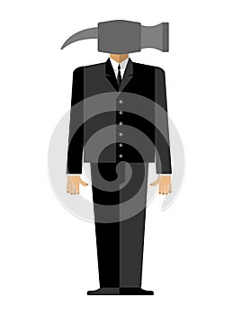 Man hammer. Businessman in suit instead head a sledgehammer. Vector illustration. photo