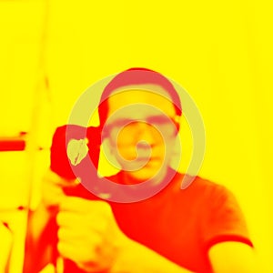 Man with hammer drill in hands.