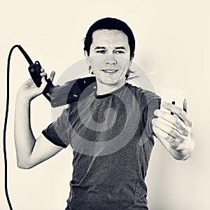 Man with hammer drill in hands.