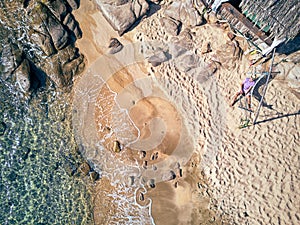 Man in hammock on a beach aerial view