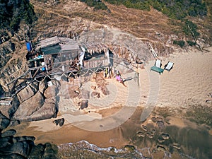 Man in hammock on a beach aerial view