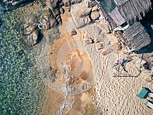 Man in hammock on a beach aerial view