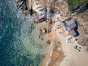 Man in hammock on a beach aerial view