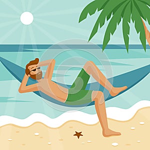 A man in a hammock resting on the sea