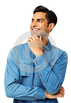 Man With Hand On Chin Looking Away