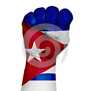 Man hand fist of CUBA flag painted