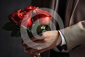 man hand give rose bouquet to woman
