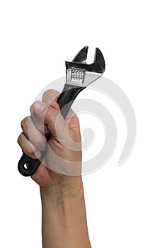 Man hand holding adjustable wrench