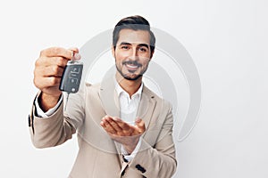 man hand holding business smile buy service lock key auto car
