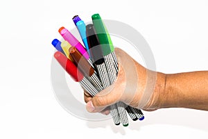 Man hand holding the colorful marker pen