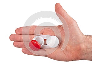 Man hand is holding contact lens case