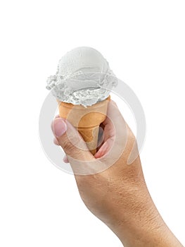 A man hand holding Ice cream scoop on cone