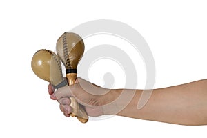 Man hand holding maracas