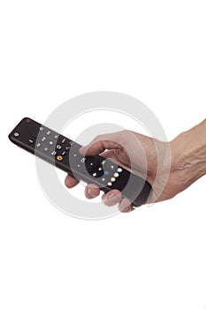 Man hand holding remote control