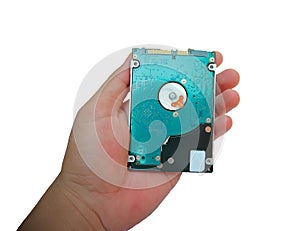 Man hand holds hard Disk computer