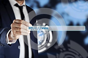 Man hand https in screen