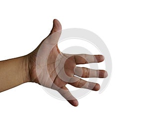 Man hand isolated on a white background with clipping path for object, abstract sign concept