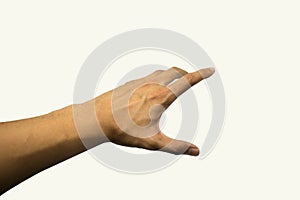 Man hand look like reaching something on isolated white background