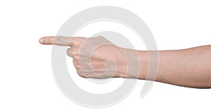 Man hand pointing at something Isolated on white