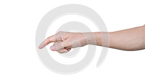 Man hand pointing at something Isolated on white background