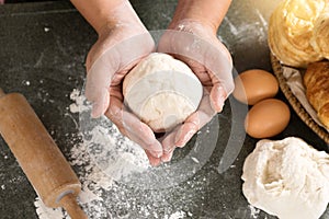 Man hand prepare bakery raw material