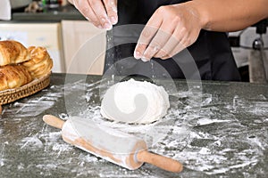 Man hand prepare bakery raw material