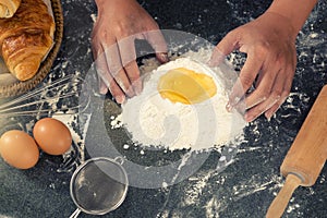 Man hand prepare bakery raw material