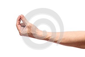 Man hand`s measuring invisible item isolated