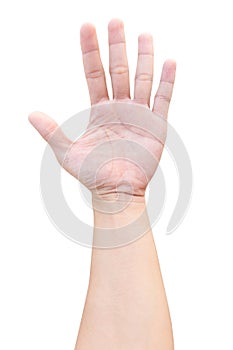 Man hand showing five count isolated on white background with clipping path