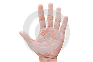 Man hand showing five count isolated on white background with clipping path