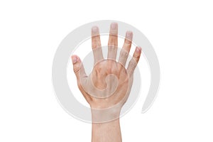 Man hand showing five count  on white background with clipping path