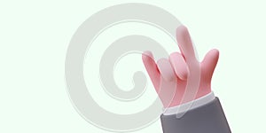 Man hand shows cool finger sign. Rock symbol gesture horns 3d